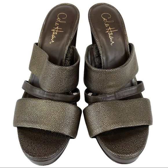 COLE HAAN / NIKE AIR Gold Leather Slide Sandals -7 - Picture 3 of 15